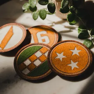 Millshop Co’s ‘The Volunteer Collection’ Tennessee Vols Football Coaster Set made with Premium Felt Cork and Walnut Wood Coasters Wooden Tableware