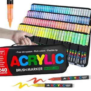 Soft Brush Acrylic Paint Markers Pens,Automatic Ink Control, Rich Colors, Clear Coloring Pages, Colour Can Be Stacked, Powerful Coverage, Pen Tip Flexible Soft, Highly Elastic,Back To School