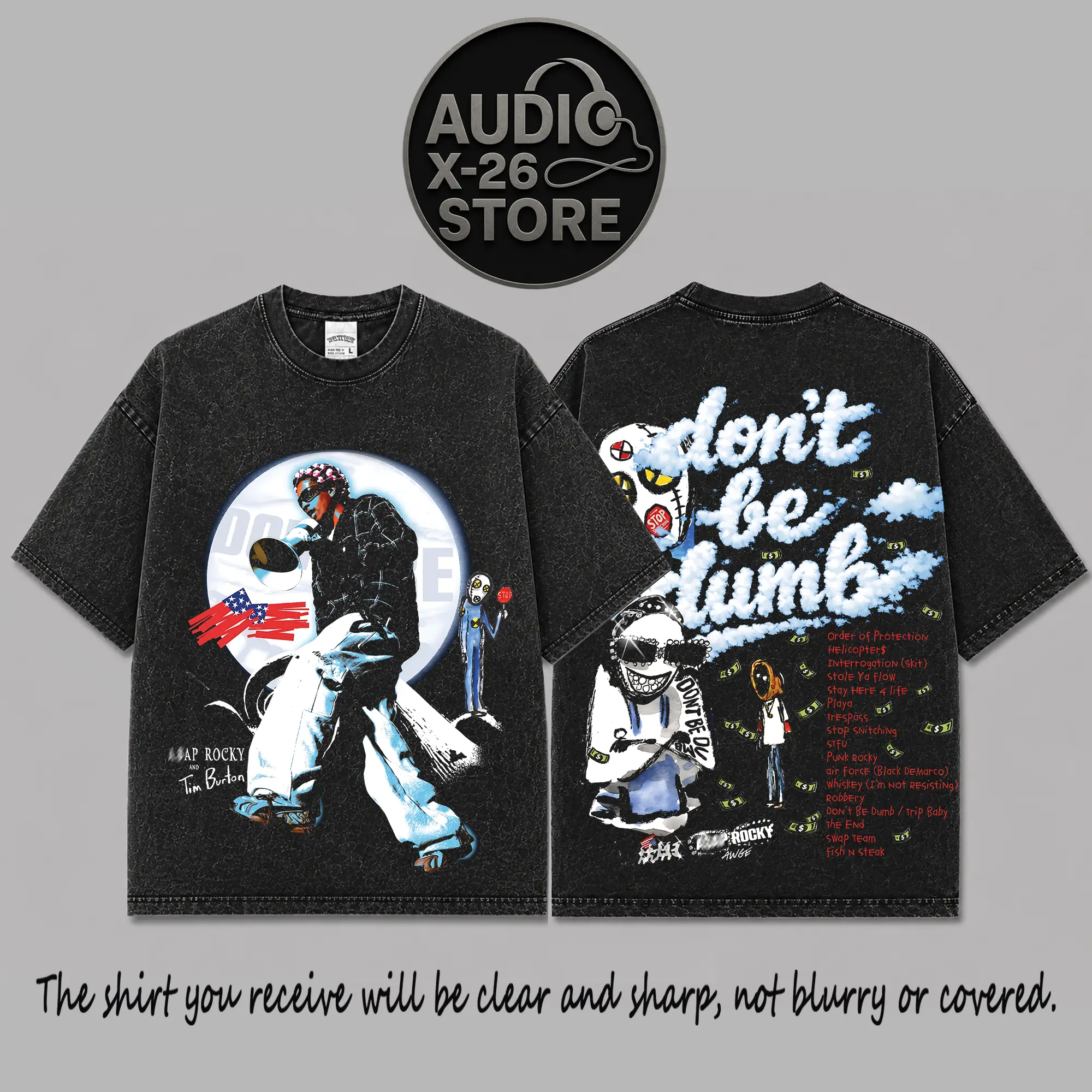 Don't Be Dumb Graphic High-Quality Acid Washed Cotton T-Shirt, Asap Mob Fan Graphic Tee, Don't Be Dumb Album Merch Streetwear Graphic Shirt, Gift for Hip-hop Fans