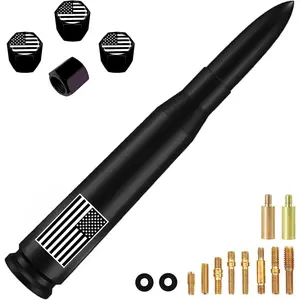 New Upgrade America Flag Truck Bullet Antenna with Valve Stem Caps-Car wash Safe-Universal Mast for GM Chevy Silverado 1500 2500 3500 HD Avalanche Ford F150 F250 F350 Denali Pickup Car Accessories (Matte Black)