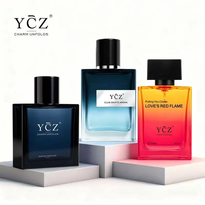 YCZ Triple Scent Journey: 3 Perfumes for Every Vibe - Marine Freshness, Gent Sophistication, Passionate Heat - Long-lasting Formula, Cruelty-free & Vegan-friendly - Aromatic Woody Couples Fragrance Bundle