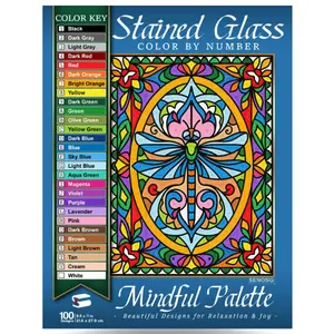 Mindful Palette Stained Glass Color by Number: 100 Beautiful Designs for Relaxation & Joy (Stained Glass Color By Number Collection) Paperback – November 25, 2025