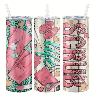 1pc, Scrub Nurse Tumbler With Lid, 20oz Stainless Steel Water Bottle, Insulated Straight Water Cups, Summer Winter Drinkware, Outdoor Travel Accessories, Gifts