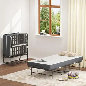 Bellemave Twin Size Extra Long Folding Rollaway Guest Bed for Tall People, Heavy-Duty 450lbs Capacity with 5" Memory Foam Mattress, Portable Space-Saving Bed with On-Site RR