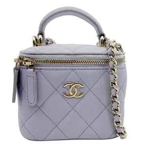 Pre-owned CHANEL Leather Shoulder Bags Mini Vanity Lambskin Quilted Top Handle Case With Chain Lilac