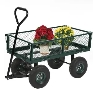 Collapsible Garden Cart – Folding Steel Garden Cart, Outdoor Utility Trolley with Adjustable Metal Frame, Removable Sides, Long Handle, 10.2in Wheels for Lawn Use