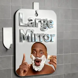 Fogless Shower Mirror for Shaving, Large 11x8in 1Pc Anti Fog No Drilling Wall Mounted Mirror with Free Holder, Waterproof Bathroom Accessories for Camping Hanging Men