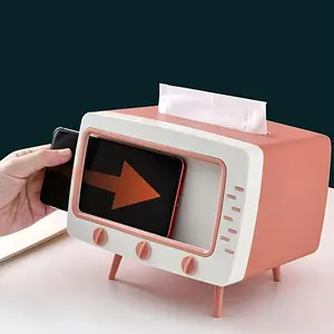 TV Shaped Decorative Tissue Box - Multifunctional Tissue Dispenser & Cute Phone Stand, Storage Organizer for Home Living Room/Bedroom/Office Desk
