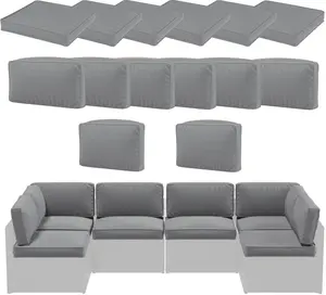 AECOJOY 14PCS Outdoor Cushions for Patio Furniture 6-Seater Sofa Set with Zipper & Machine Washable Covers Solid Quick-Dry Resilient Support All-Weather Fabric Soft Cushioned Floor