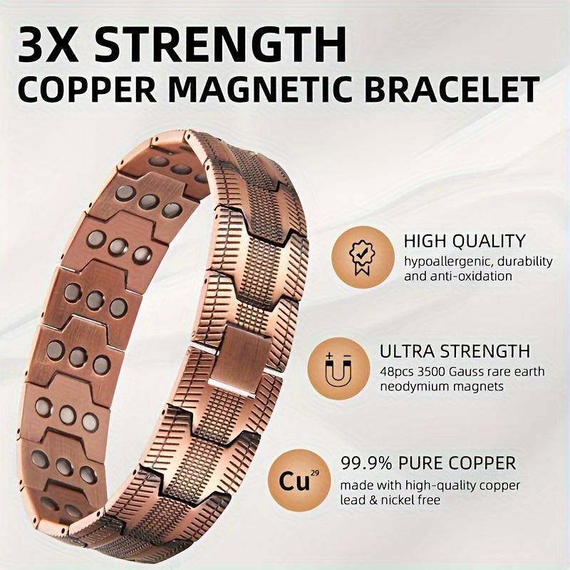 3x Men's Copper Bracelet Triple Super Strong Magnet, 99.99% Pure Copper Magnetic Bracelet with Adjustable Size Tool, Men's Valentine's Day Christmas & Thanksgiving Gift Jewelry Durability Trendy Bangles