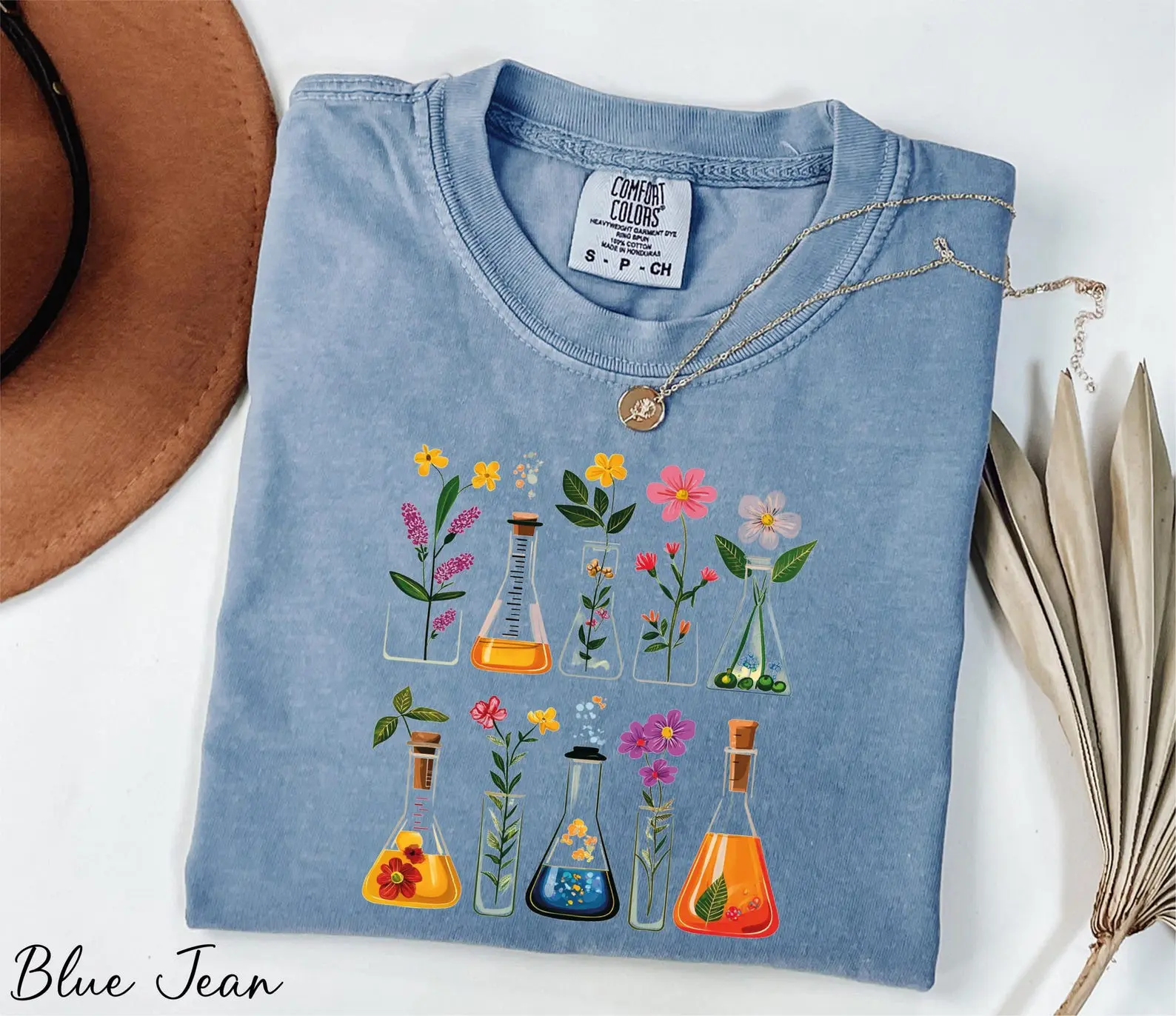 Comfort Colors Science Beaker Flower Shirt, Cute Chemistry Graphic Tee, Floral Science Teacher Shirt, Biology Lab Aesthetic Shirt, Trending Botanical Outfit