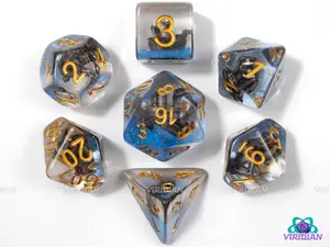 Ghost Ship | Pirate Sailing Ship (PSS) Inside, Blue Base, Clear | Resin Dice Set (7)