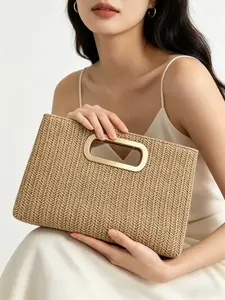 Women's Straw Handbag 2026 New Summer Model, French Vacation Style Metal Handle, Bohemian Envelope Design, Beach Bag, Fashionable Small Bag, Bohemian Casual Purse, Casual Trendy Bag