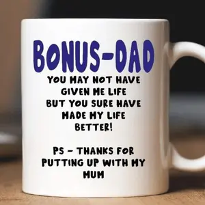 Heartwarming Ceramic Coffee Mug for Bonus Dads Featuring Thanks for Putting Up with My Mum Message Ideal for Christmas Father's Day Easter Thanksgiving Halloween and Holiday Gifting
