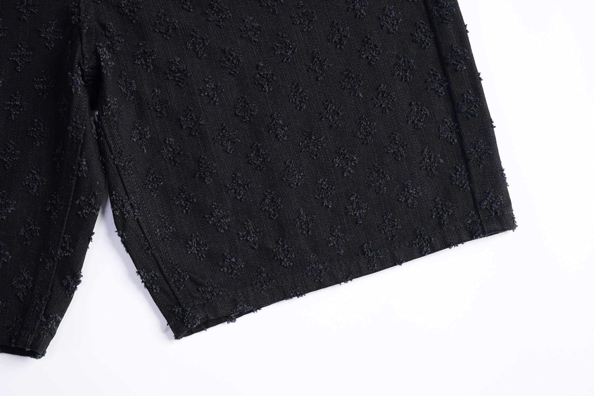 Vintage Black Jacquard Denim Shorts Men, Y2K Baggy Denim Shorts ,Summer Casual Jorts