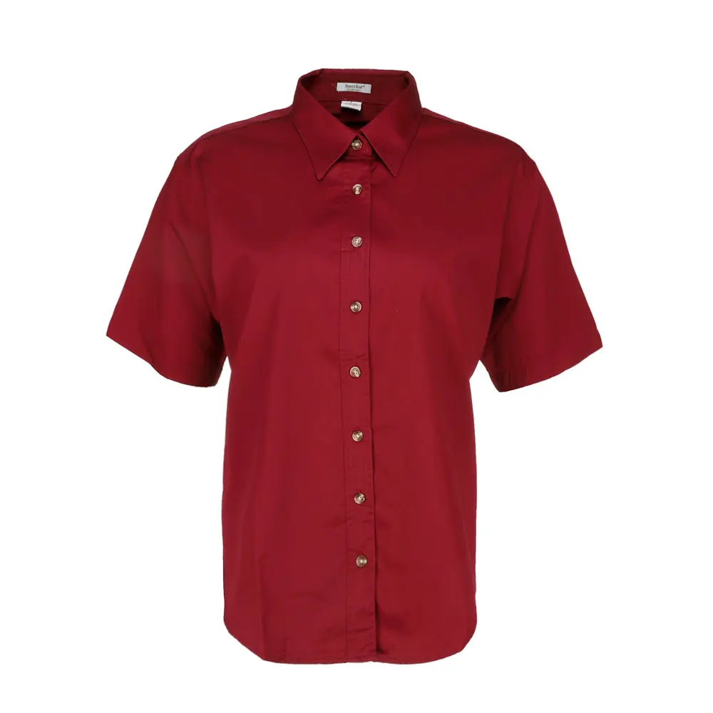 River's End Womens Ezcare Woven Short Sleeve Button Up Shirt Casual Tops Casual - Red