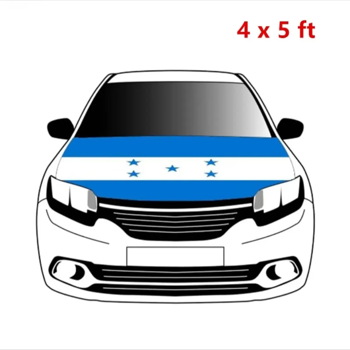 Honduras Car Hood Cover, Flag 4x5ft Car Bonnet Banner, Universal Fit, Elastic Polyester, Stretchable, Patriotic Automotive Hood Covers