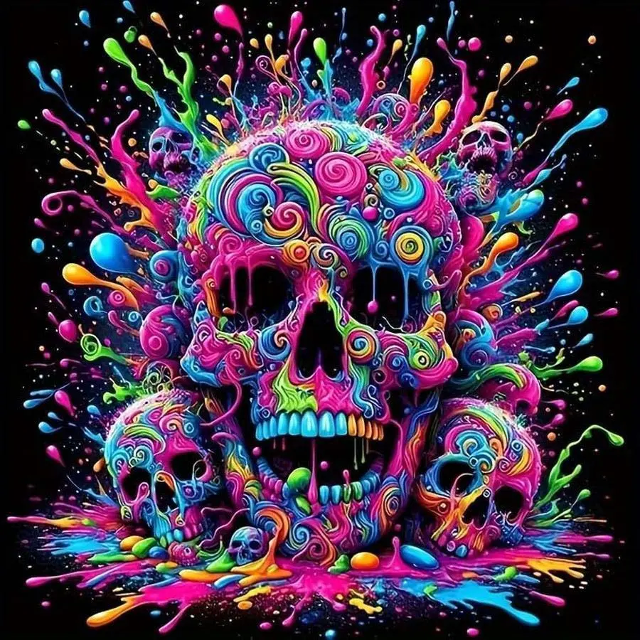 5D DIY Full Diamond Round Diamond Painting - Diamond Art Kit Colorful Skull Mosaic, Diamond Pattern Design, Canvas - DIY Home Decoration, Wall Art, Perfect for Halloween and Christmas, Independence Day, Birthday, and Anniversary Gifts.