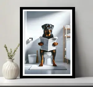 Rottweilerr Wall Art, Funny Bathroom Decor, Rottweiler In Toilet, Animal In Toilet, Petshop Art, Dog Art, Rottweiler Gift
