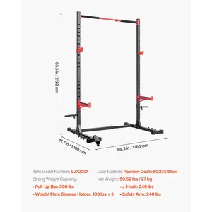VEVOR Power Cage Rack, Multifunctional Squat Rack for Home Gym, Width-Adjustable Workout Strength Training Equipment with 6 Band Pegs, Landmine Attachment Safety Bars for Bench Press Squats Pull-Up