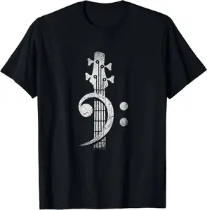 Cleff Headstock Bass Guitar T-Shirt Music Gifts Custom Printed Graphic Shirts Unisex Summer Soft Tops Camisetas