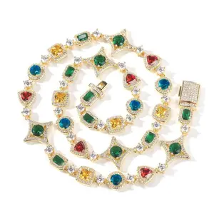 [ICE HUE]18K Gold Vacuum Plated Copper with 5A+ Sri Lanka Colorful Zircon Dopamine Necklace & Bracelet Miami Italy Mexico & Micro Inspired for Women & Men Luxury Jewelry,Daily Wear,Casual Fashion,Gift Idea,Chicano,Classic,Hip Hop,Simple,Sporty Style