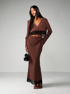 MISSGUIDED Polka Dot Two Piece With Lace Trim
