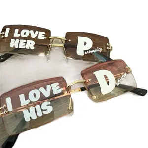 TikTok Shop Fashion Accessories - Personalized Customization Couples Sunglasses - Matching Unisex Rimless Rectangle Glasses - I Love Her Personality I Love His Dedication