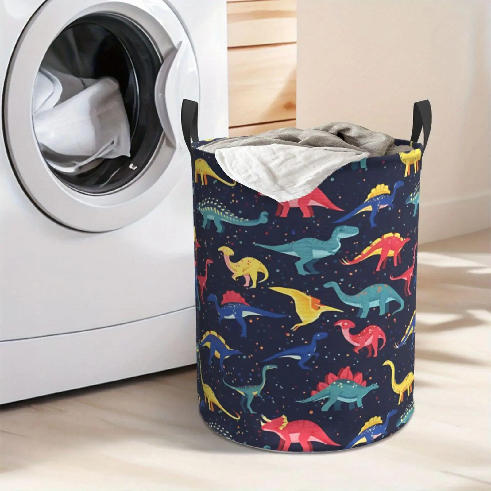 Dinosaur Pattern Laundry Hamper  Portable Storage Hamper with Sturdy Handle， Oxford Cloth， Easy to Store and Collapsible Design， Laundry Baskets