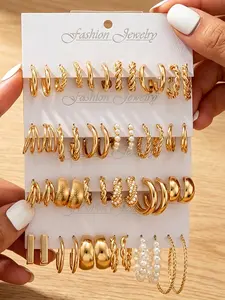 24paris Vintage Artificial Pearl Earrings Set, Thick Elegant Earrings for Parties, Vacations, Dates, Y2K Retro Trendy Jewelry Gift, Party Earrings