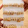 24 Paris Vintage Artificial Pearl Hoop Earrings Set, Thick Elegant Y2K Retro Jewelry for Parties, Vacations & Dates, Trendy Gift