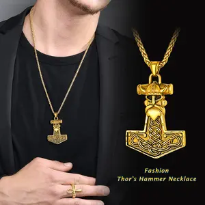 FaithHeart Viking Thor's Hammer Odin Talisman Necklace Stainless Steel