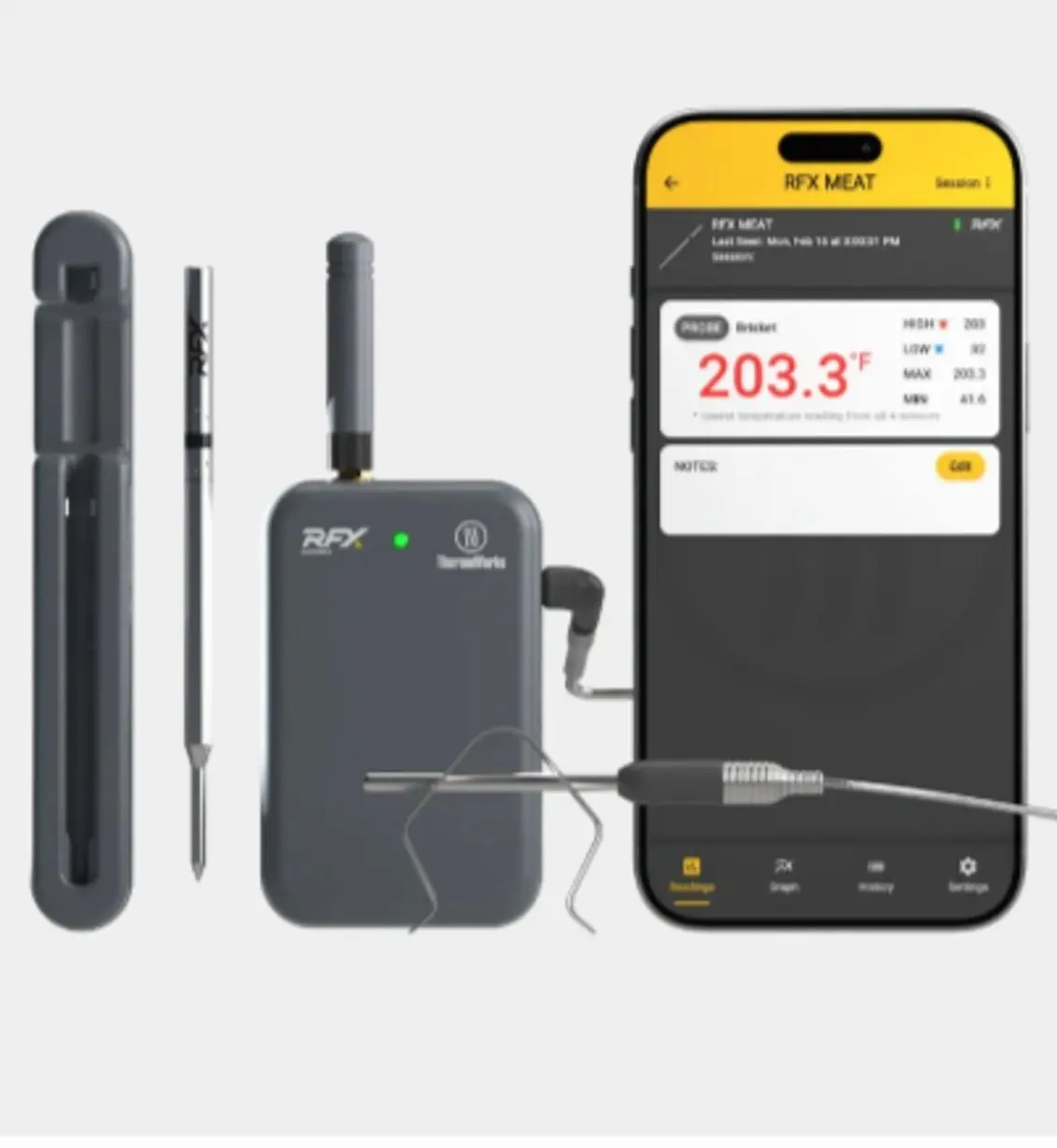 ThermoWorks RFX Wireless Probe Starter Kit with 1 Wireless Meat Probe Smart Bluetooth Wi-Fi Thermometer for BBQ Grill Smoker