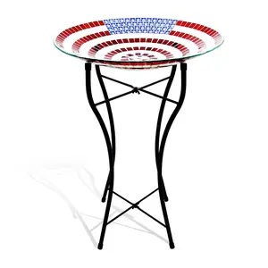 Backyard Expressions Glass Mosaic American Flag Bird Bath