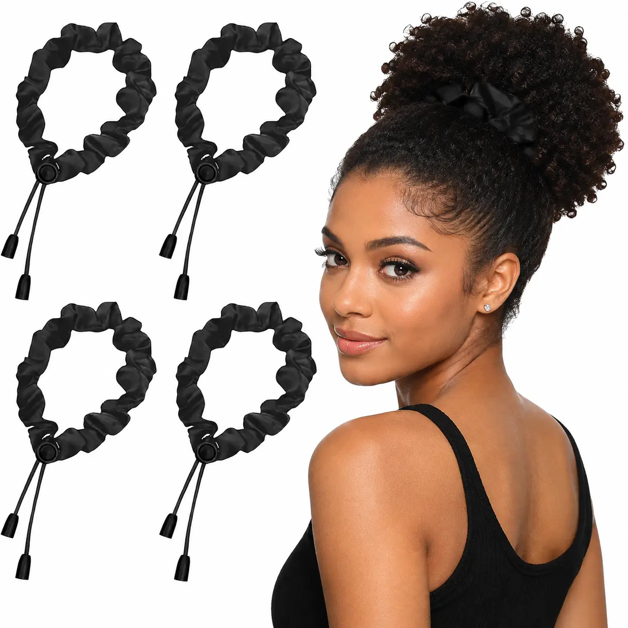 Adjustable Satin Heatless Hair Curler Scrunchie, High Elastic No Heat Lazy Hair Tie, Overnight Soft Wave Bun Maker Hair Band, Anti Breakage Hair Accessories for Women
