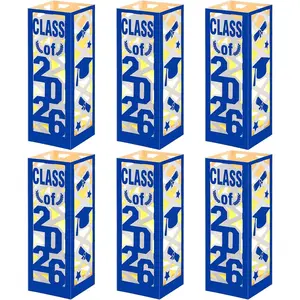 6 Pcs Graduation Table Centerpieces Boxes Class of 2026 Graduation Lantern with LED Light Congrats Grad School College Photo Props for Party Table Decor(7.87 * 2.8inch,Blue)