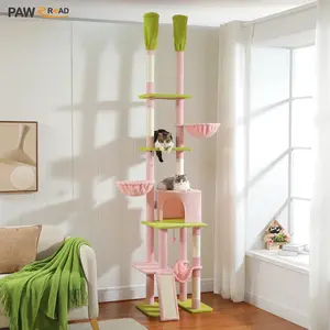 Pink Cat Tree Floor to Ceiling Cat Tower 7 Tiers Cat Climbing Tree with Cozy Hammocks and Condos 5 Platforms Scratching Posts