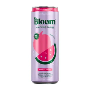 Bloom Sparkling Energy Drink 12 fl oz Strawberry Watermelon Crisp Apple Raspberry Lemon Zero Sugar 2pk Prebiotic Energy for Morning Gym Sessions - Sport, Beverage