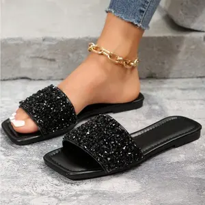 Women's Slippers Elegant Crystal Embellished Slides Indoor Outdoor Shoes Perfect for Weddings & Formal Gatherings
