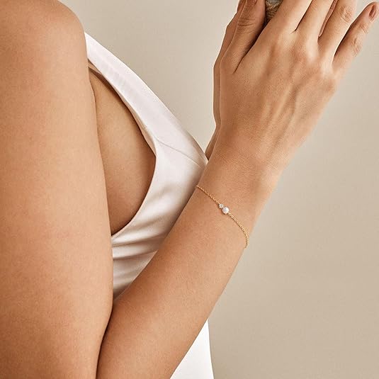 Mother Day Gift  Women’s 14K Plated Pearl Bracelet – Cultured Pearls & CZ Beaded Dainty Layered Bracelet, Bridal & Bridesmaid Jewelry Gift