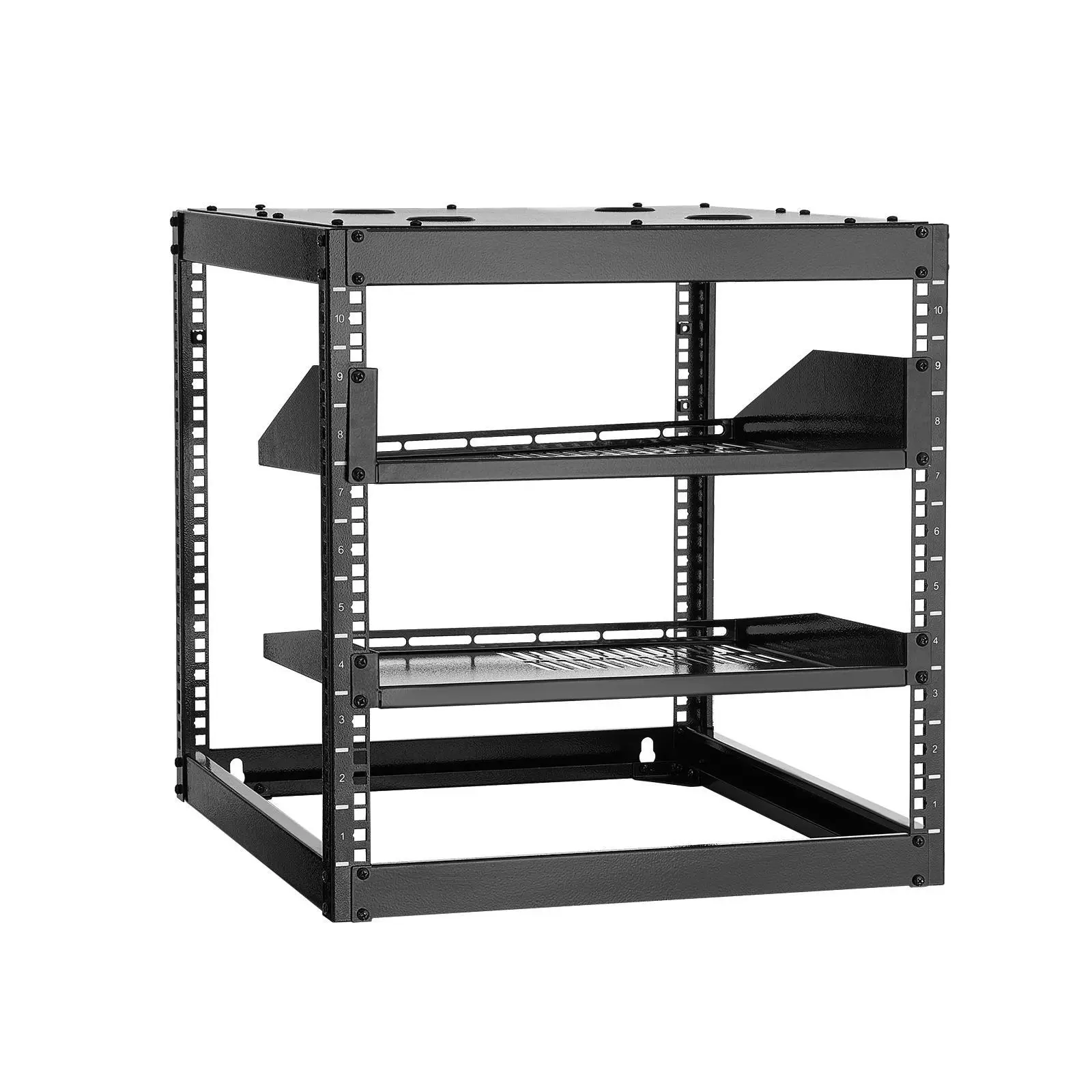【DealsForYouDays】VEVOR 10U Open Frame Network Rack,  , 23 in Depth, Wall Mounted or Floor Standing Server Rack, Heavy Duty 4 Post, with Vented Shelves & Mounting Hardware, Holds All Your Networking IT Equipment AV Gear, Floor-Standing Utility Racks, Metal