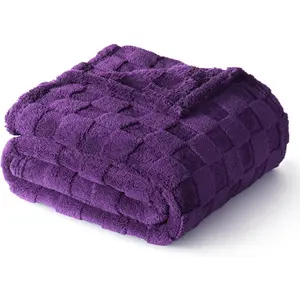 Fleece Throw Blanket for Couch,Super Soft and Warm Lightweight Checkered Pattern Blankets for All Seasons,50x60 Inches, Purple