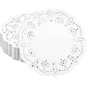 200 Pcs 4.5 inch White Disposable Round Lace Paper Doilies for Buffet Cake Fried Food Party Wedding Valentine's Day Tableware Decoration