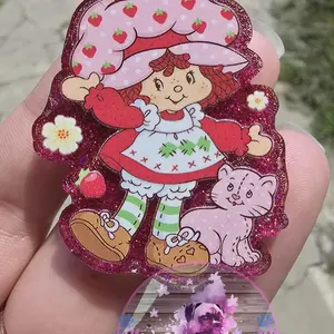 Strawberry Short Cake Epoxy Badge Reel, keychain, phone grip, paperclip bookmark, or magnet
