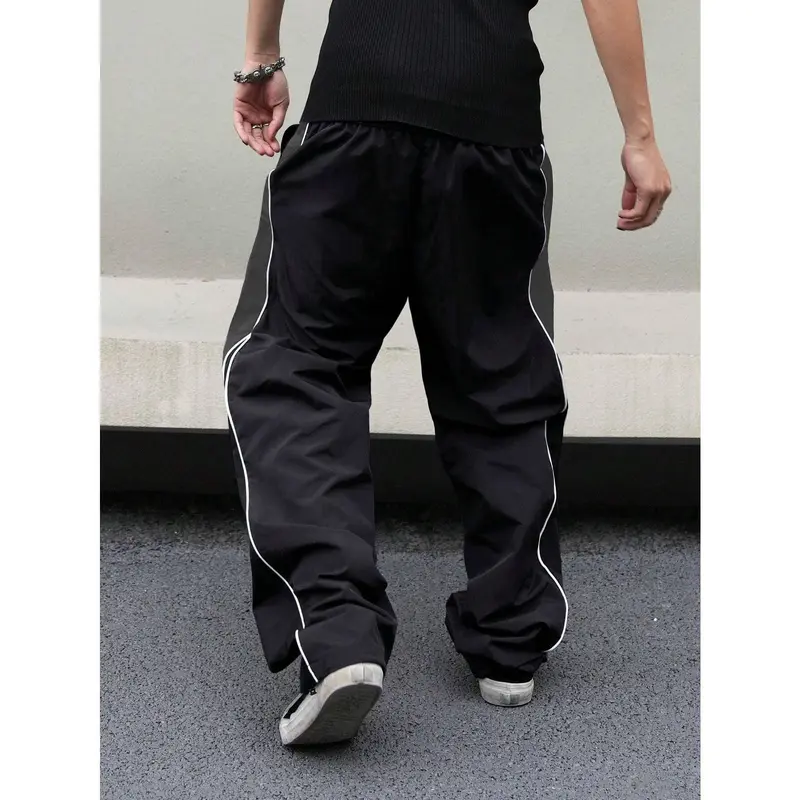 Men's Baggy Track Pants - Y2K Streetwear Loose Windbreaker Pants