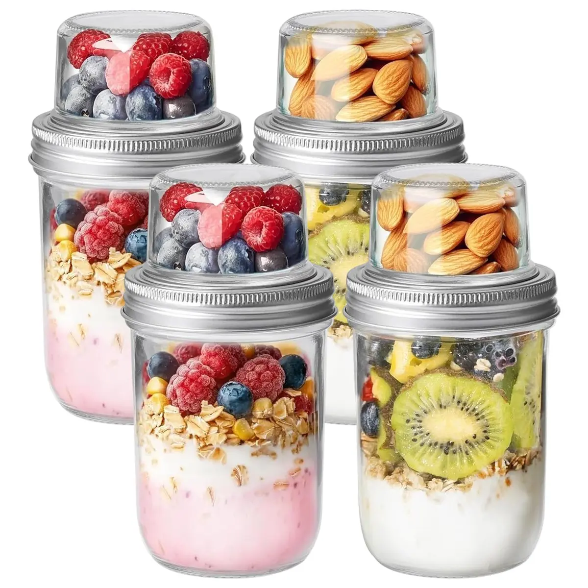 4-Pack 20oz Glass Yogurt Oat Containers with Lids, Airtight Leak Proof Reusable Overnight Oats Container, Food Storage Containers, Leakproof Kitchen Containers