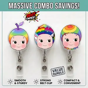 [Best Value Bundle] Kawaii Pride Month Badge Reel Combo - Unique Fruit & Pride Hat Baby ID Holder - Colored Character ID Holder For LGBTQ