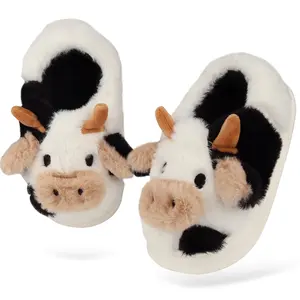 Cow Animal Slippers For Woman and Man Cute Indoor Outdoor Plush Warm House Slippers Memory Foam Fuzzy Slippers Women's Plush Women's Embroidered