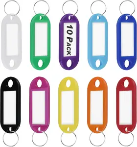 10 Plastic Key Tags with Rings & Label Windows – Key ID Labels for Keys, Luggage, Backpacks, Bags 10 vibrant Colors