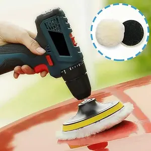 5pcs 3inch/8cm Polishing Pads Wool Buffing Pad Kit, Car Polishing Pads Drill Buffer Polisher Attachment with M14 Drill Adapter, Hook Loop Polishing Wheel Car Buffing Pads for Drill, Car Polisher